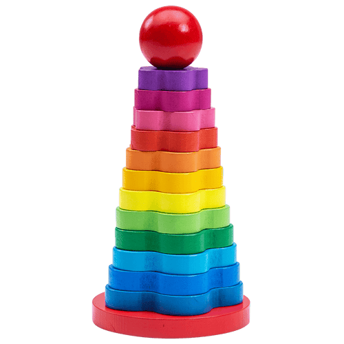 Wooden rainbow colour stacker of flower shapes