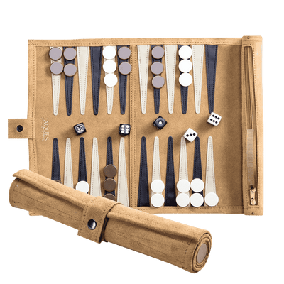 Travel Backgammon Set - Roll-up Leather Backgammon Board