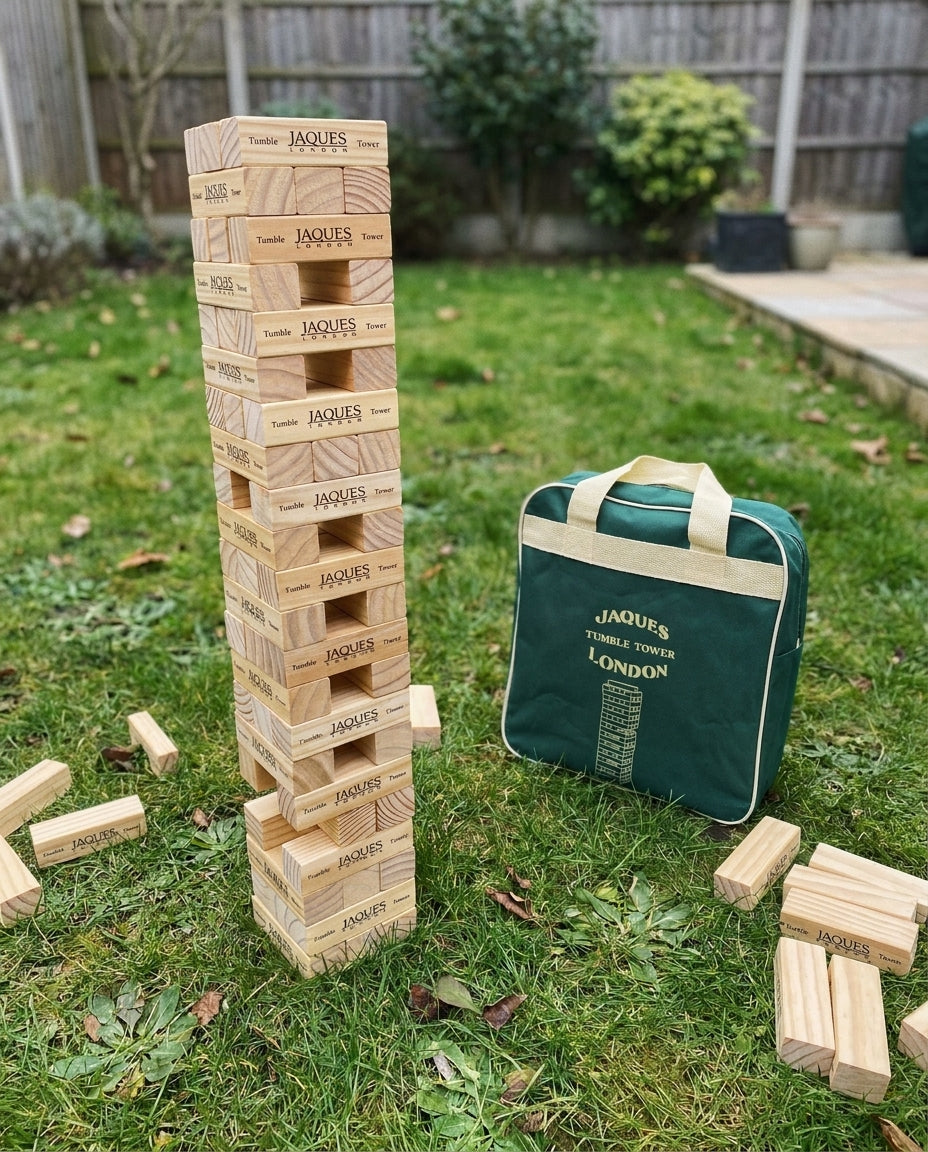 Friends and family playing the Giant Tumble Tower together
