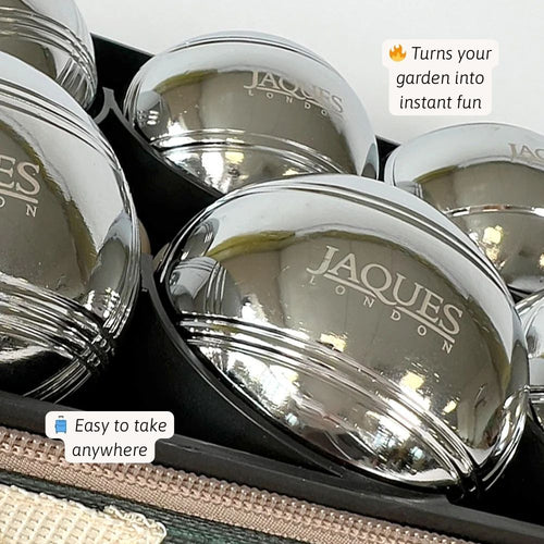 Close-up of Jaques London products with text overlay on a white background 