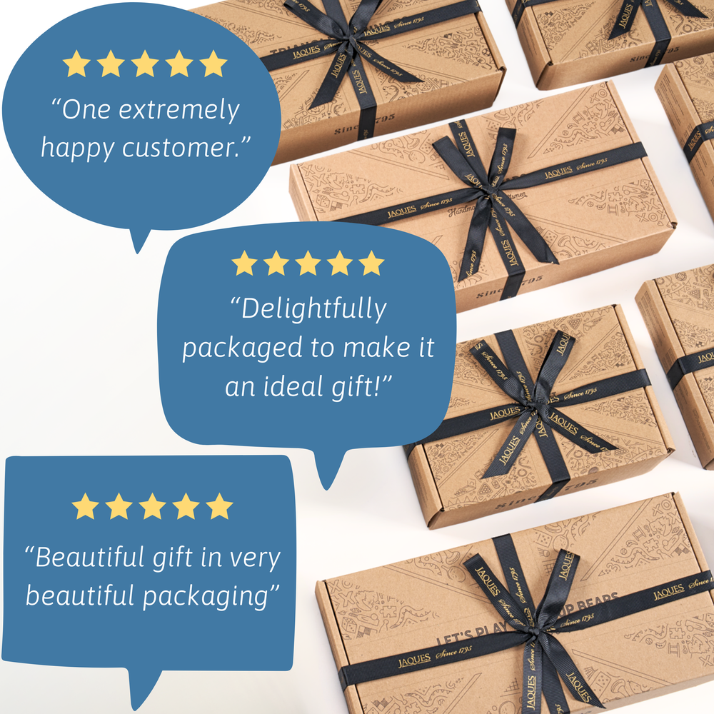 Gift boxes with black ribbons and customer reviews on a white  background  