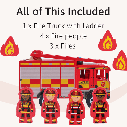 Wooden fire engine with firemen. 