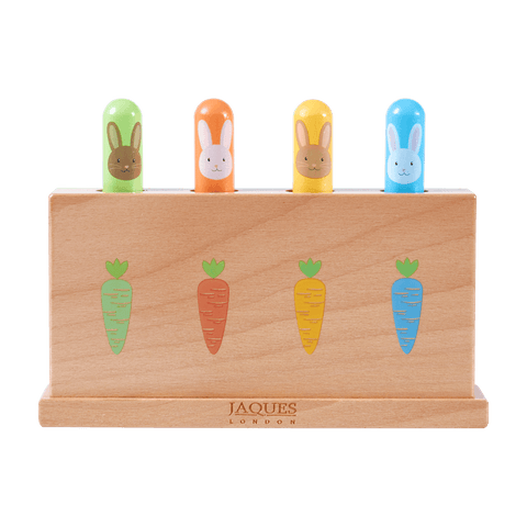 Bouncing bunnies in wooden block