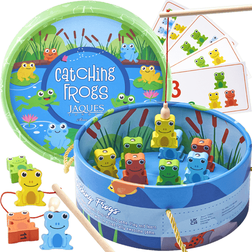 Fishing game set with colourful frogs and rods [fill]