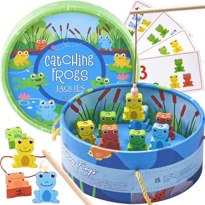 Fishing game set with colourful frogs and rods [fill]