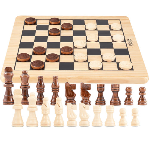 2 in 1 wooden chess and draughts set