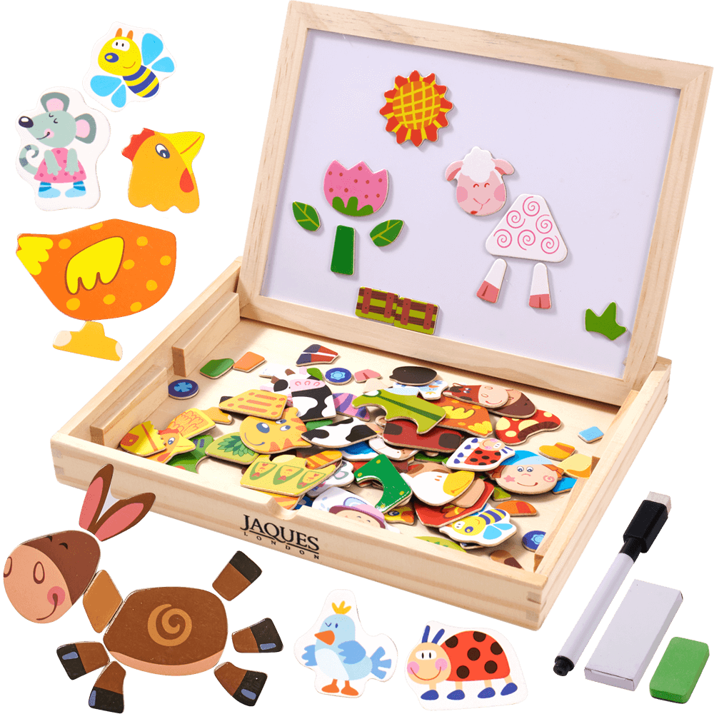 Childs-wooden-farm-yard-tales-craft-set---open-craft-box-with-accessories-by-the-sides