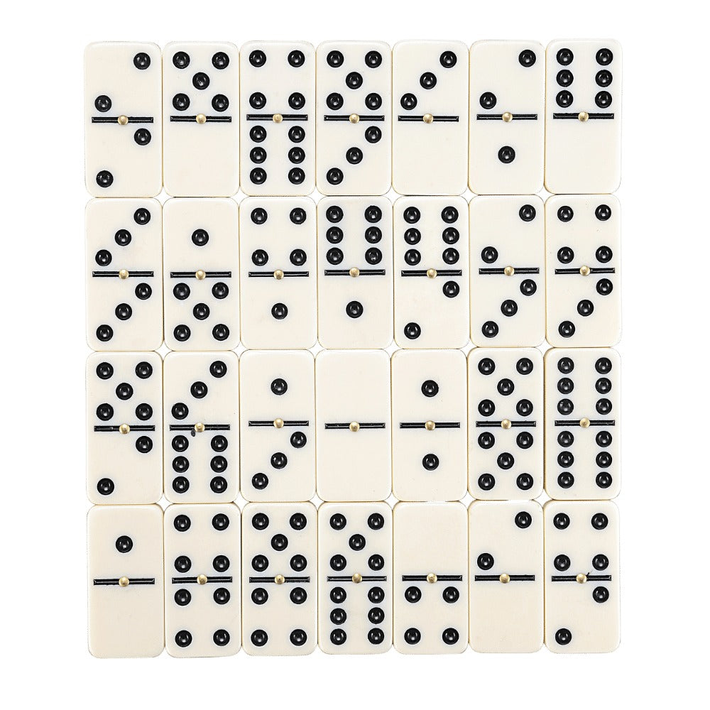 Double dominoes six - a complete set laid out and photographed from above