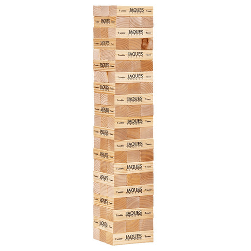 Wooden tumble tower game that grows to 5 feet tall