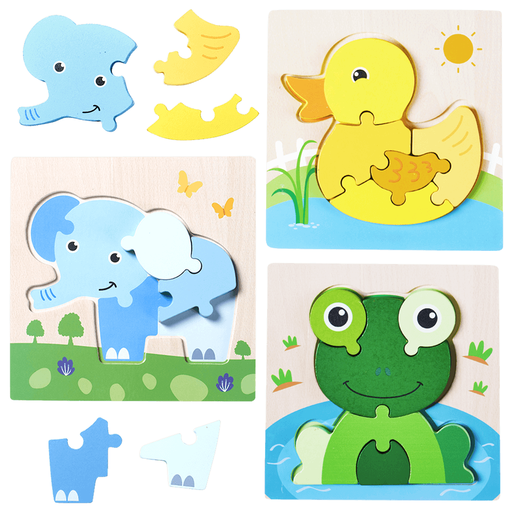 Set of 3 early years jigsaw puzzles of a frog, duck and elephant