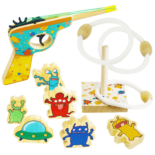 Wooden Alien Shooting Game With Quoits Set