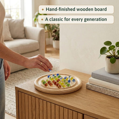 Jaques wooden solitaire styled in a modern living room, hand-finished board 
