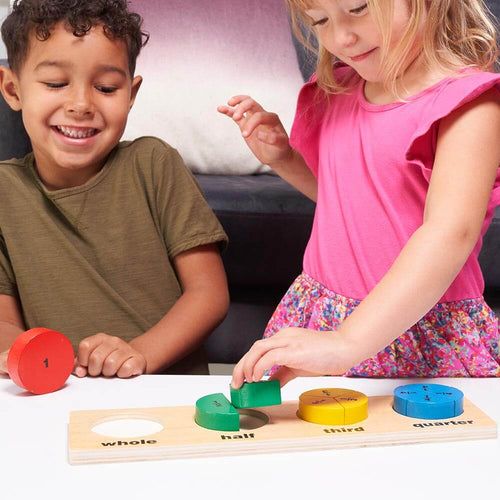  Children learning with fractions board 