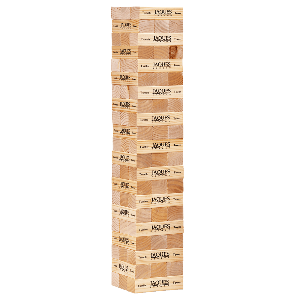 Wooden tumble tower game that grows to 5 feet tall