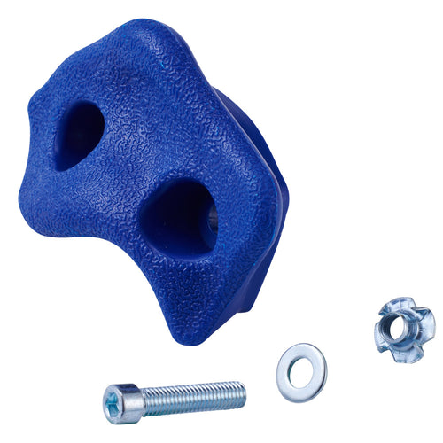 Close up of blue climbing handle with fixings