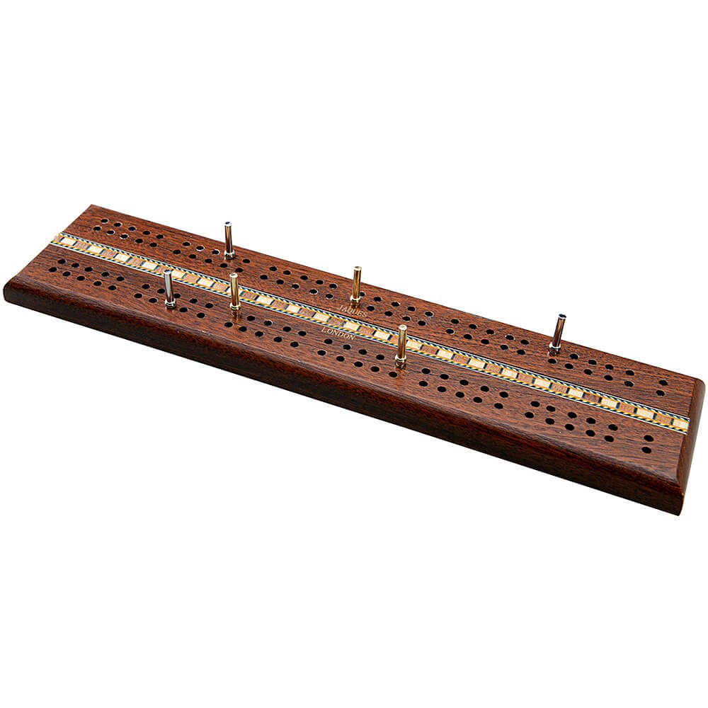 Mahogany cribbage board with metal pins